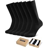 CLOSEMATE Mens Dress Crew Socks Soft Cotton Durable Classic Solid 6 Pairs | Breathable stretch stay-up cuffs for suits &amp; dress shoes. Reinforced heel, seamless toe