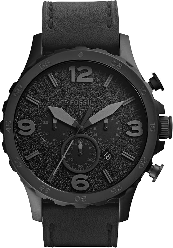 Montre pour Hommes Nate, Mouvement chronographe à Quartz, boîtier en Acier Inoxydable Noir de 50 mm avec Bracelet en Cuir véritable, JR1354