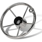 11 inch Boat Steering Wheel, Stainless Steel Marine Steering Wheel Adapter Fit 3/4 inch Tapered Shaft, 5 Spoke Destroyer Style with Control Knob and Center Cap for Boats, Yachts, Pontoon Boats