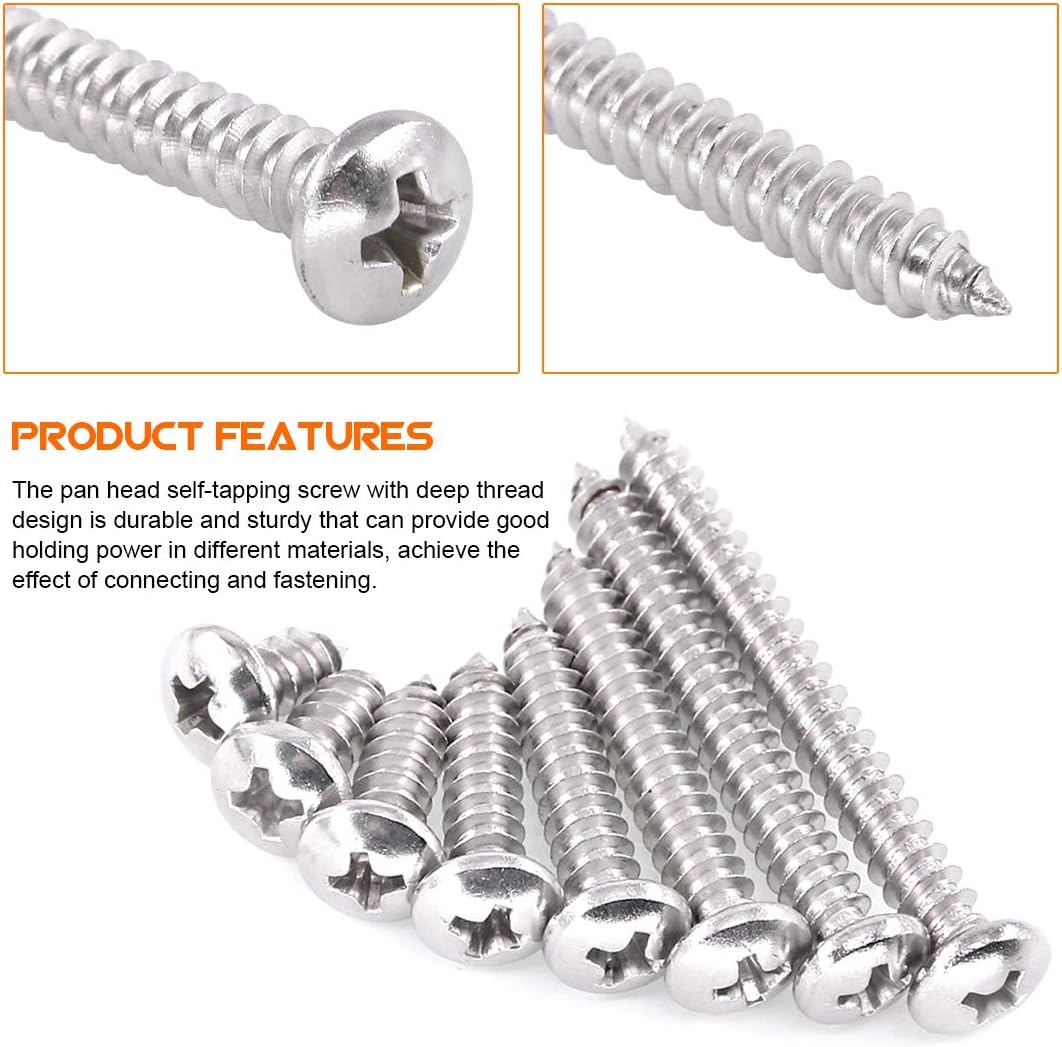 Rustark 150Pcs M5 304 Stainless Steel Round Pan Head Phillips Cross Screws Drive Self-Drilling Screws Assortment Kit - Image 4