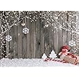 LYWYGG Christmas Backdrop Snow Floor Photo Backgrounds Wooden Wall Photography Backdrops for Child CP-70(7x5ft)