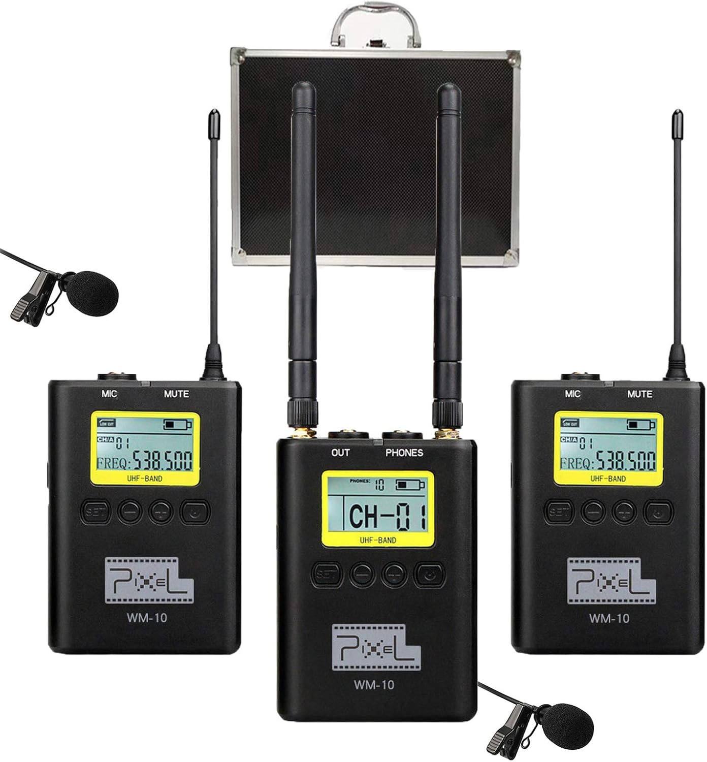 Pixel WM10100 Channels UHF Wireless Lavalier Microphone System Dual