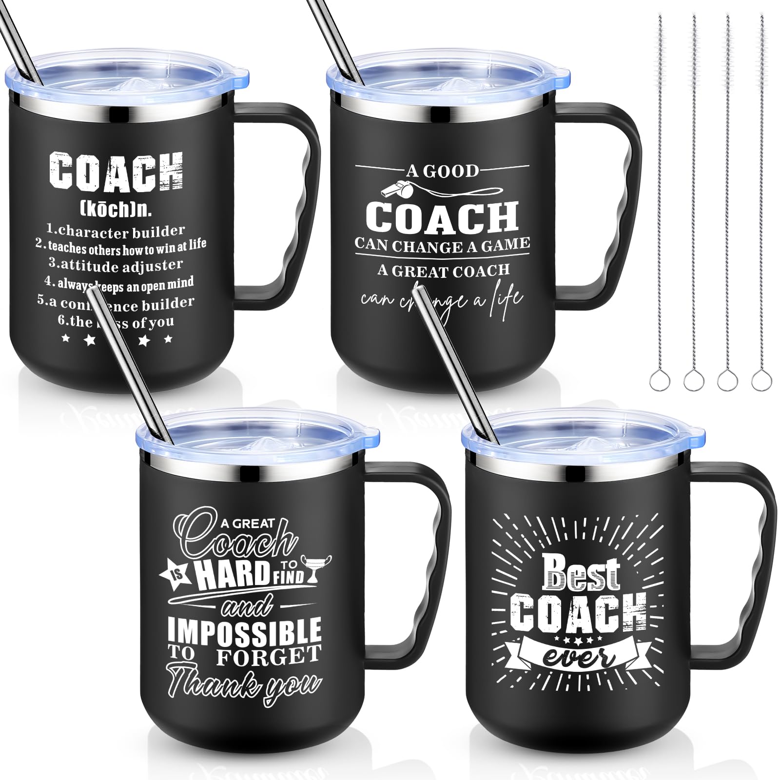 Photo 1 of Sumind 4 Pcs Coach Gifts Coffee Mug with Lid and Handle 17 oz Stainless Steel Mug Double Wall Vacuum Travel Cup Coaches Appreciation Gift for Soccer Volleyball Basketball(Classic Style)