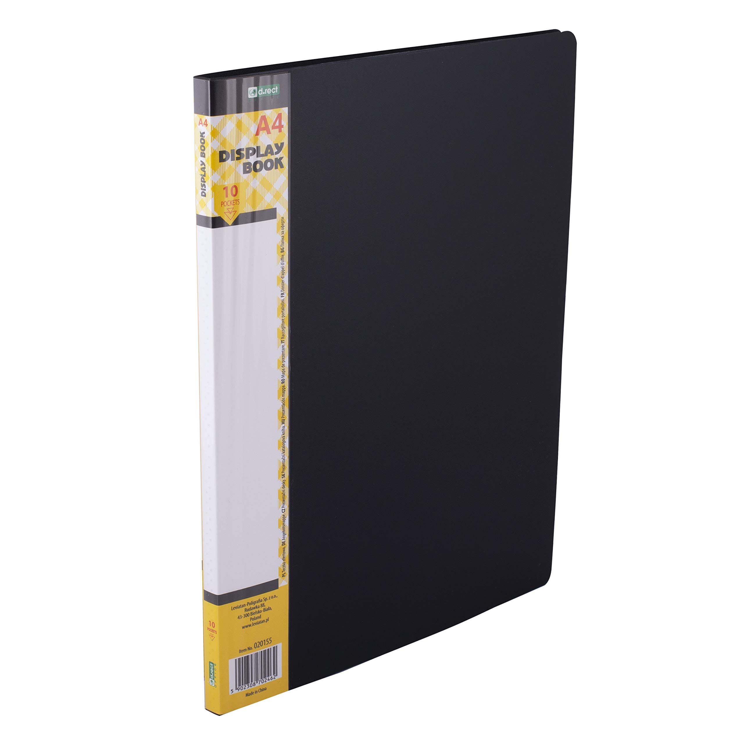 D.RECT Display Book PP A4 | 10 Sleeves | Display Folder | Solid | Presentation Folder | Offer Folder | Black