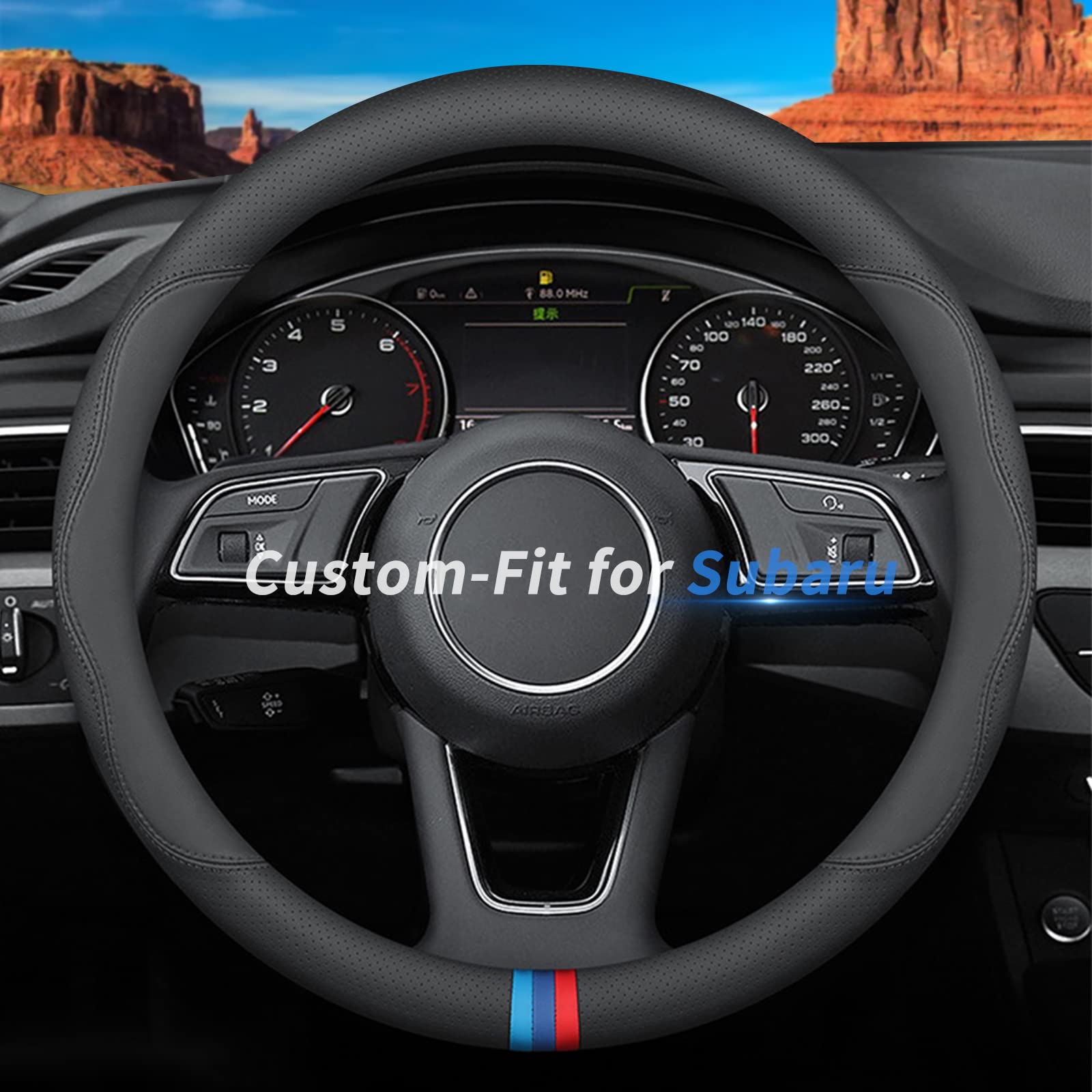 Photo 1 of Deer Route Custom-Fit for Subaru Steering Wheel Cover, Premium Leather Car Steering Wheel Cover with Logo, Non-Slip, Breathable, for Subaru Accessories (D-Style,for Subaru)