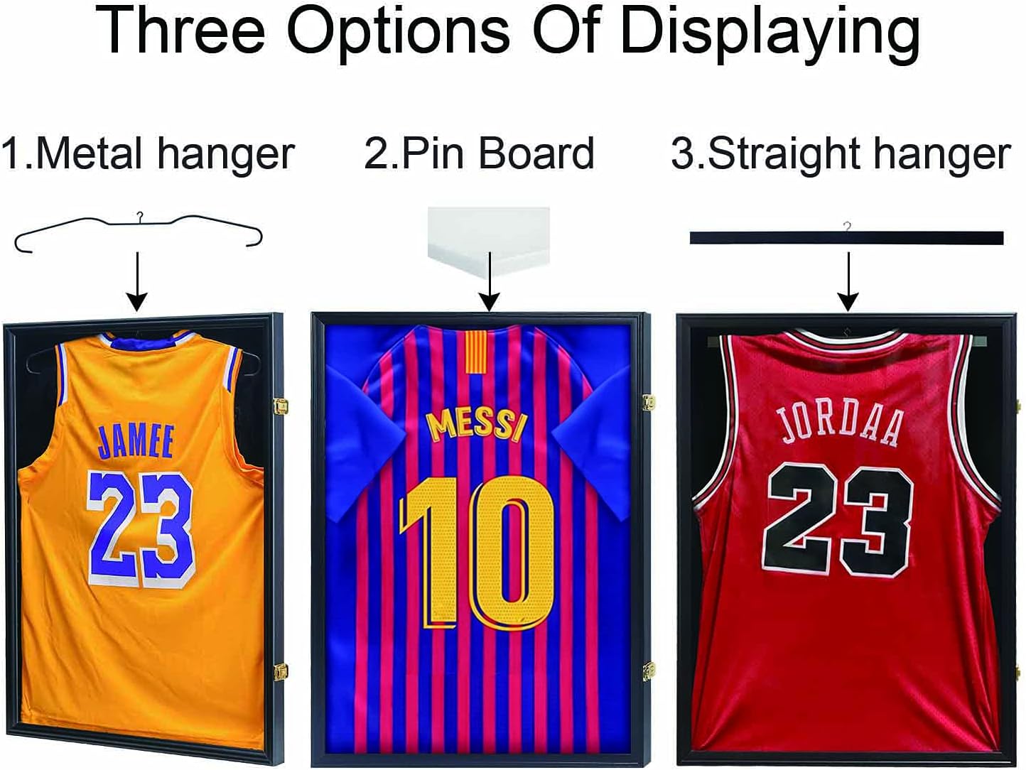 IHEIPYE Jersey Display Case, Jersey Frame Large Shadow Box Lockable with 98% UV Protection Acrylic and Hanger for Baseball Basketball Football Soccer Hockey 2XL Sport Jersey Shirt, Black -