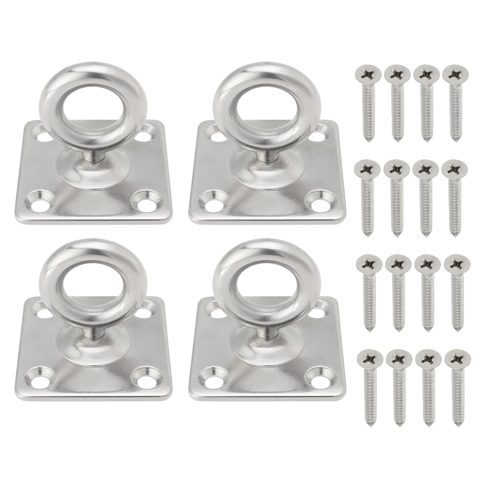 LT Easiyl 4 Sets 360° Rotating Ceiling Hooks 304 Stainless Steel Eye Pad Plate with Screws for Seawater Environment Operation and Yoga Swings Hammock Wire Diameter 8mm