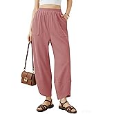 niyokki Summer Pants for Women Baggy Wide Leg Pants Casual Elastic High Waisted Palazzo Harem Pants with Pockets(Pink-M)