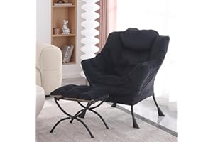 MBOOYOME Lazy Chair with Ottoman, Modern Accent Chair Contemporary Lounge Leisure Upholstered Sofa Chair Set with Armrests, Reading Chair for Living Room, Bedroom, Office, Black
