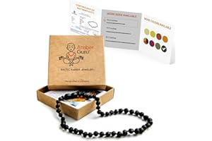 Amber Guru Baltic Amber Necklace (Authentic, Certified) - 12.5 inches - Unisex Jewelry - Black (Raw/Unpolished) - Real Amber Beads - Proud to Deliver Genuine Baltic Sea Wonder Handcrafted