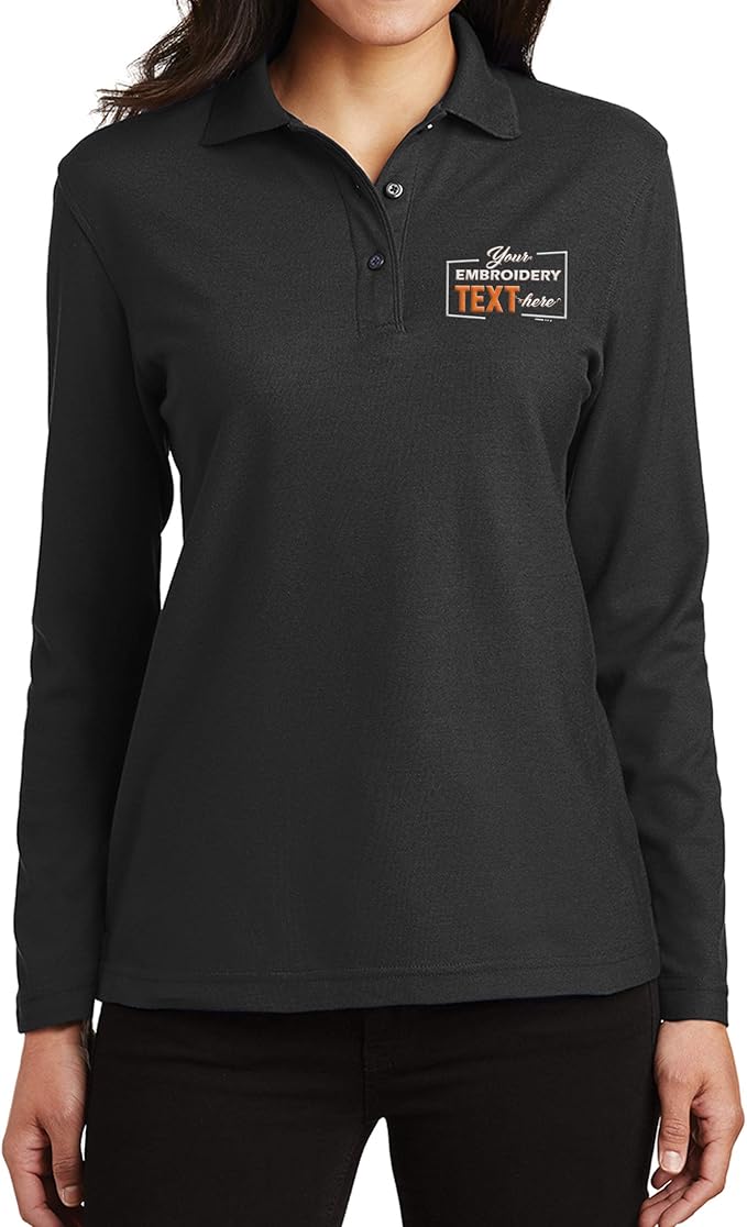 Custom Embroidered Long Sleeve Polo Shirt for Women