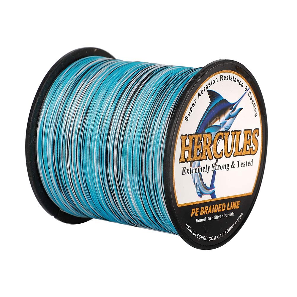 Hercules Super Strong 500M 547 Yards Braided Fishing Line 30 LB Test for Saltwater Freshwater PE Braid Fish Lines 4 Strands - Blue Camo, 30LB (13.6KG), 0.28MM