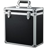 Vinyl Record Storage Case LP Album Collection Display Box Aluminium Water Resistant Vinyl Record Organizer Storage Holds 30+ Valuable Records 7/10/12 Inch Collapsible Storage Crate with Mesh Bag Black
