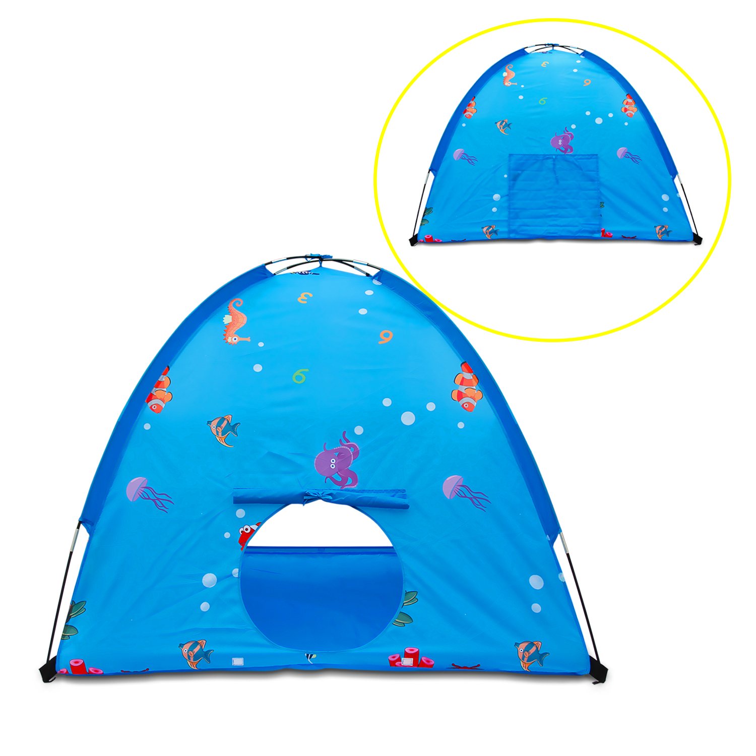 Homfu Play Tent For Kids Dome Style Playhouse For Children Indoor Outdoor Toy Ocean Sea World Pattern Boys and Girls Beach Tent (Blue)