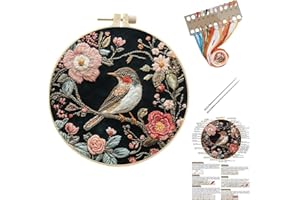 Sparrow Embroidery Starter Kits,DIY Stamped Needlepoint Kit with Embroidery Supplies,Handmade Sewing Craft Set for Beginner A