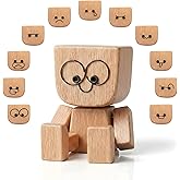 TL HONGPHUC Fun -Shaking -Wooden -Man -Figurine Gift, 12 Magnetic Faces, Shaking -feet Wooden Doll for Stress Relief Desk, Wooden Man for Dashboard Interior, Dashboard Figurines (3)