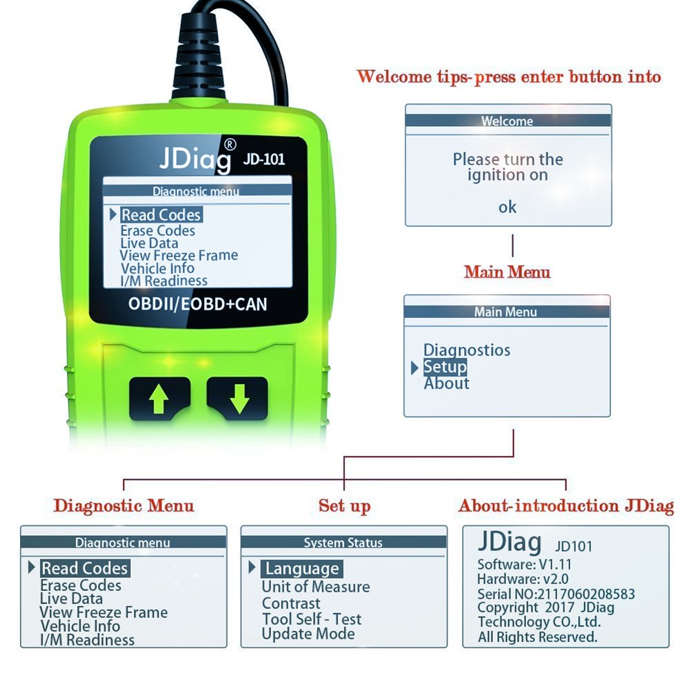 Tools JDIAG Enhanced OBD II Vehicle Code Reader Automotive OBD2 Scanner