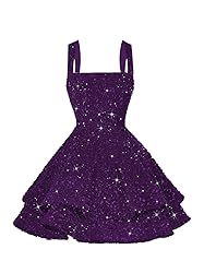 vintys Spaghetti Straps Tiered Sequin A Line Grape