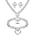 LOYALLOOK Heart Pendant, Necklace, Bracelet & Stud Earrings Set - Stainless Steel Love Heart Jewelry for Women - Halloween