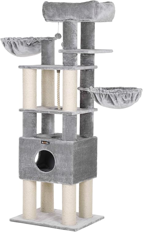 Feandrea Arbre à Chat Xxl Hauteur 174 Cmmulti Niveaux Niche Pour Chat Gris Clair Pct05w