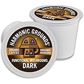 Harmonic Grounds Organic Mushroom Coffee Pods - Dark Roast Coffee with Lion's Mane, Reishi, Chaga, Cordyceps & Turkey Tail - Compatible with Keurig K-Cup Brewers - 34 Count