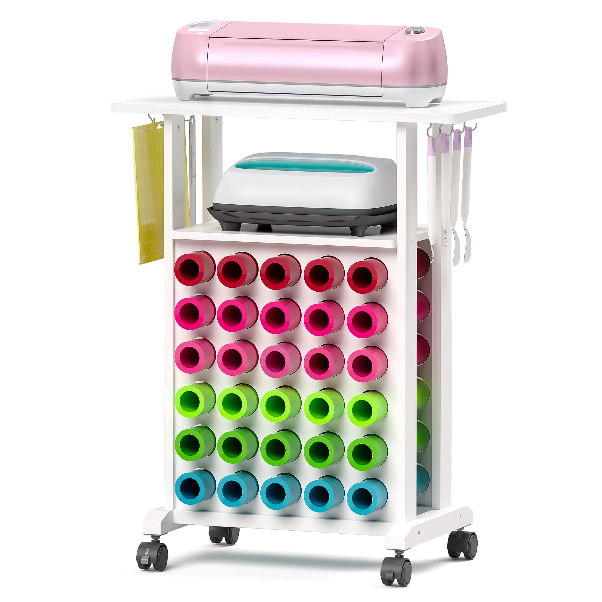 Photo 1 of ?????? Organizers and Storage for Cricut Machines, Rolling Craft Storage Cart with 30 Vinyl Roll Holders, Crafting Table Organization Workstation for Craft Room Home, Compact Removable