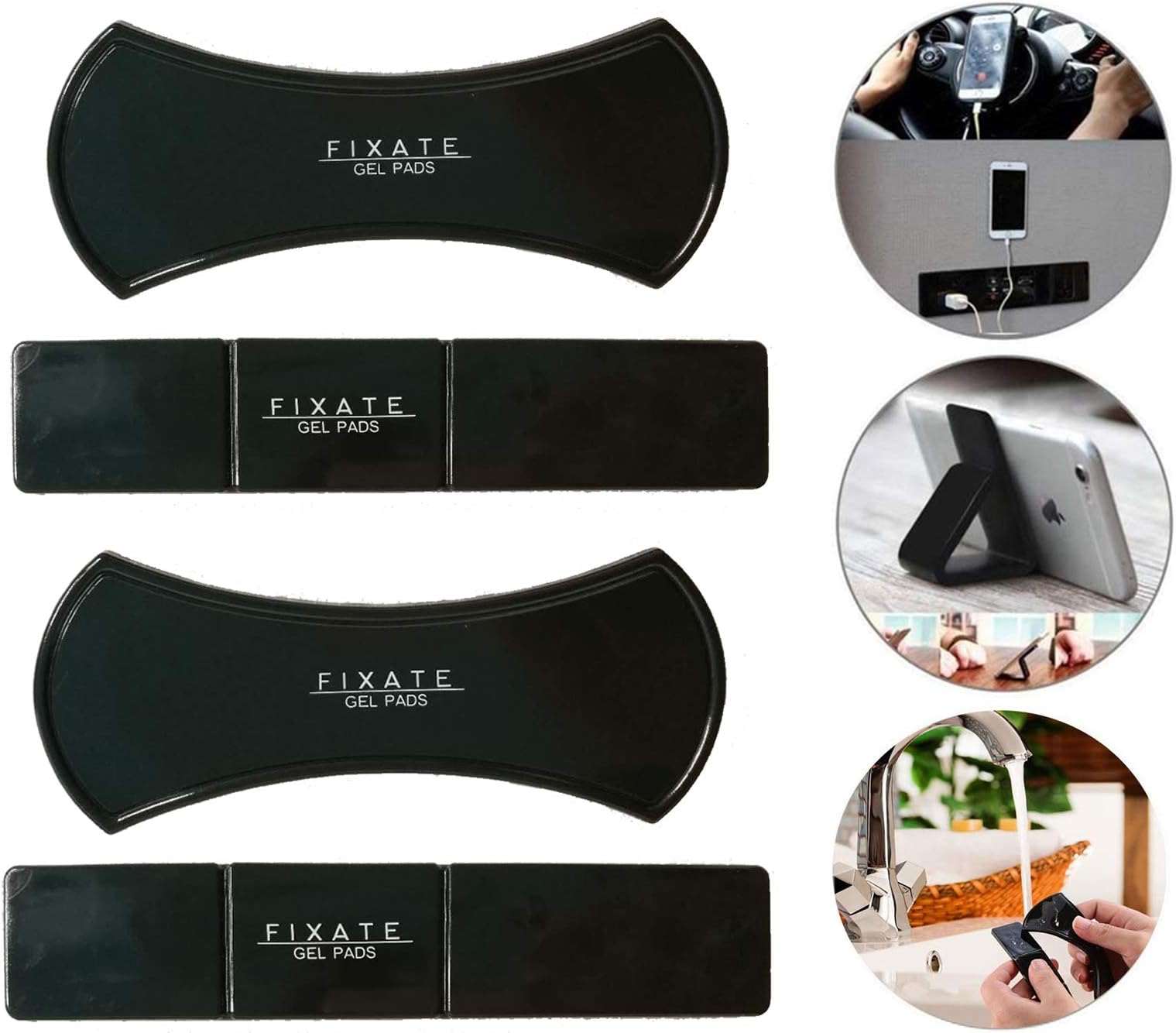 Fixate Sticky Gel Pads Anti-Slip Multi Function Magic Gel Pads for Cell Phones Holder Flourish Lama Nano Rubber Gel Pads Stick to Car House Kitchen Mirrors Metal and Many More (4 pcs)