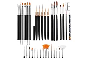 LIGHT RAIN 34Pcs Nail Art Brush Set - Complete Kit with Dotting Tool, Liner Brushes, Acrylic Brushes, Ombre Brush, Cuticle Tool, Rhinestone Picker Pencil for Beginner to Pro Nail Design