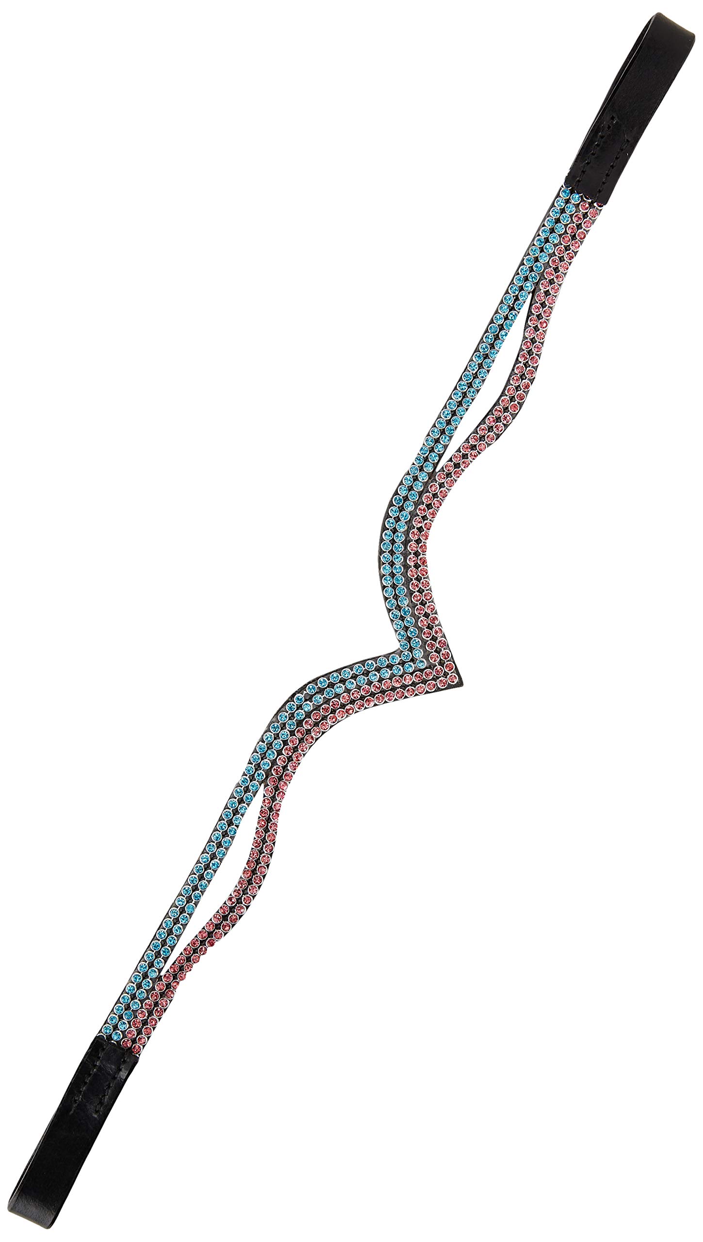 Cwell Equine New (V) Shaped sparky two tone pink/turquoise Crystal Browband BLACK F/C/P (COB 15")