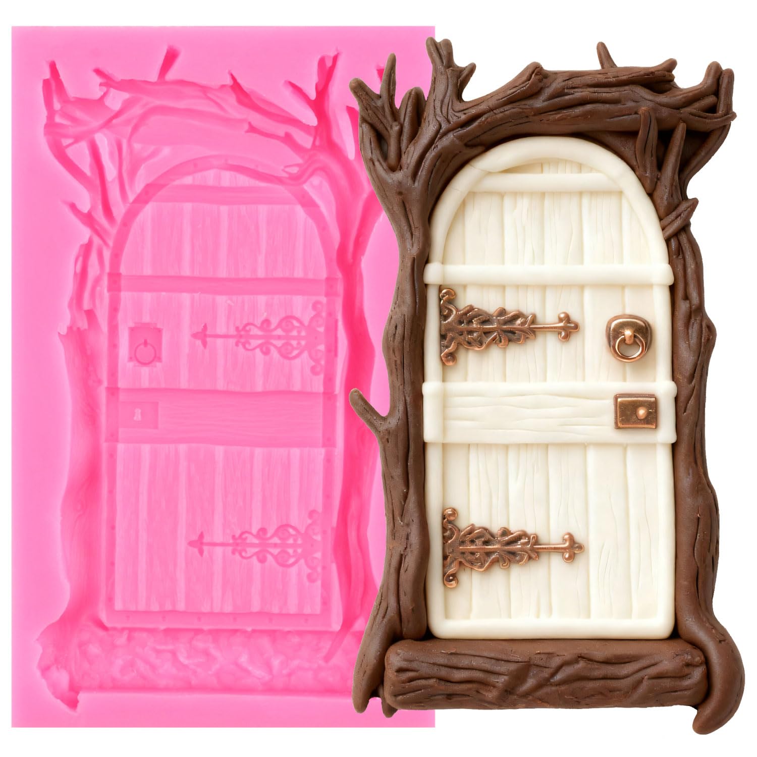 XMOLDNMS Fairy Garden Door Silicone Mould Wooden Door Fondant Moulds for Cake Decoration Cupcake Topper Candy Chocolate Gum Paste Polymer Clay