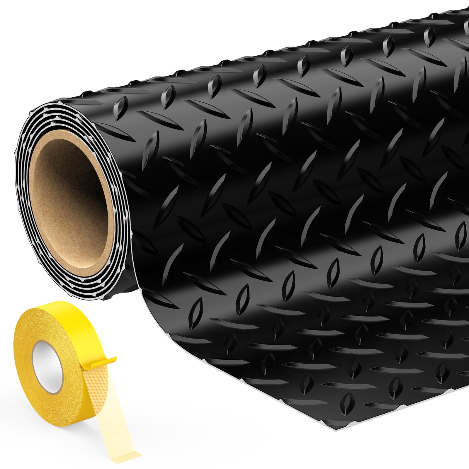 4x6FT Garage Floor Mat, 2.8mm Thickened Flooring Roll for Under Car, Golf Cart Parking Mat, Diamond Plate PVC Rubber Motorcycle Mat, Non-Slip Floor Protector for Garage Warehouse Trailer, Black