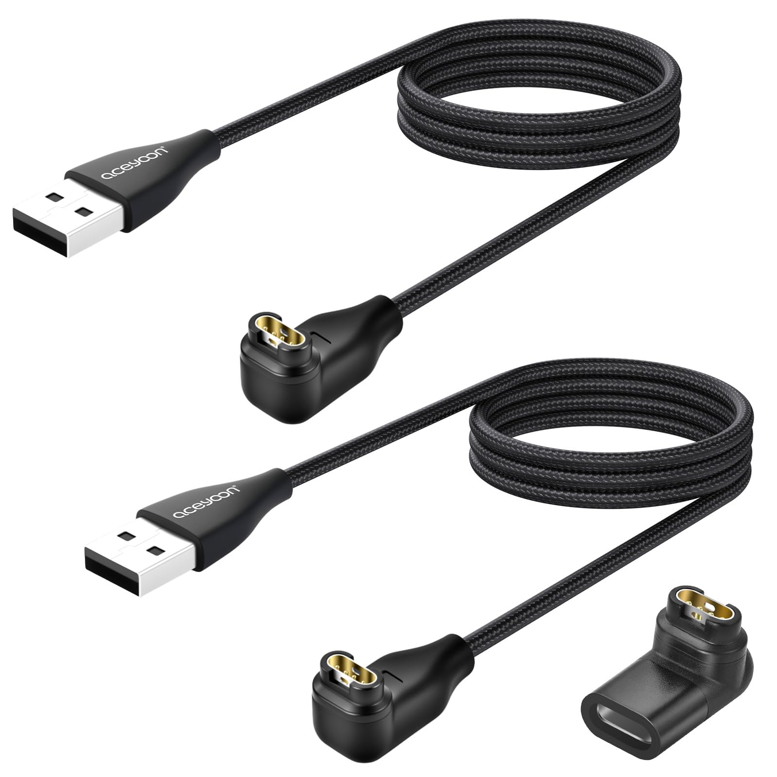 aceyoon 1M Ladekabel für Garmin Fenix 7 6 5 4 3, 2 Stück Winkel Ladekabel Ladegerät für Garmin ForeAthlete 245 745 935 945, Approach S10 S12 S60 S62