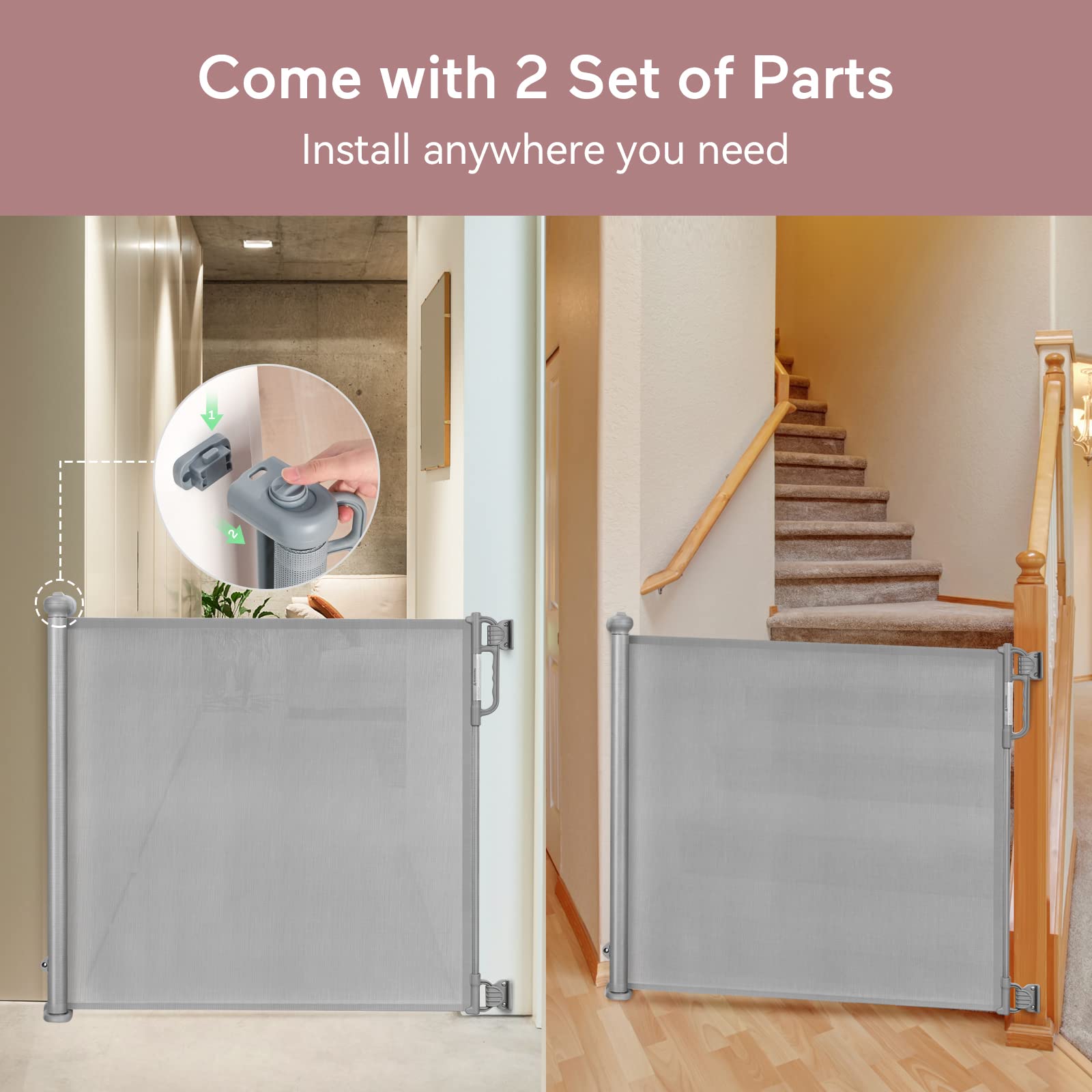 Momcozy Retractable Mesh Baby Gate or Dog Gate, Child Safety Gate for Indoor or Outdoor, 33-inches Tall with up to 55-inches Wide Extension, Avoid Skirting Installation, Grey
