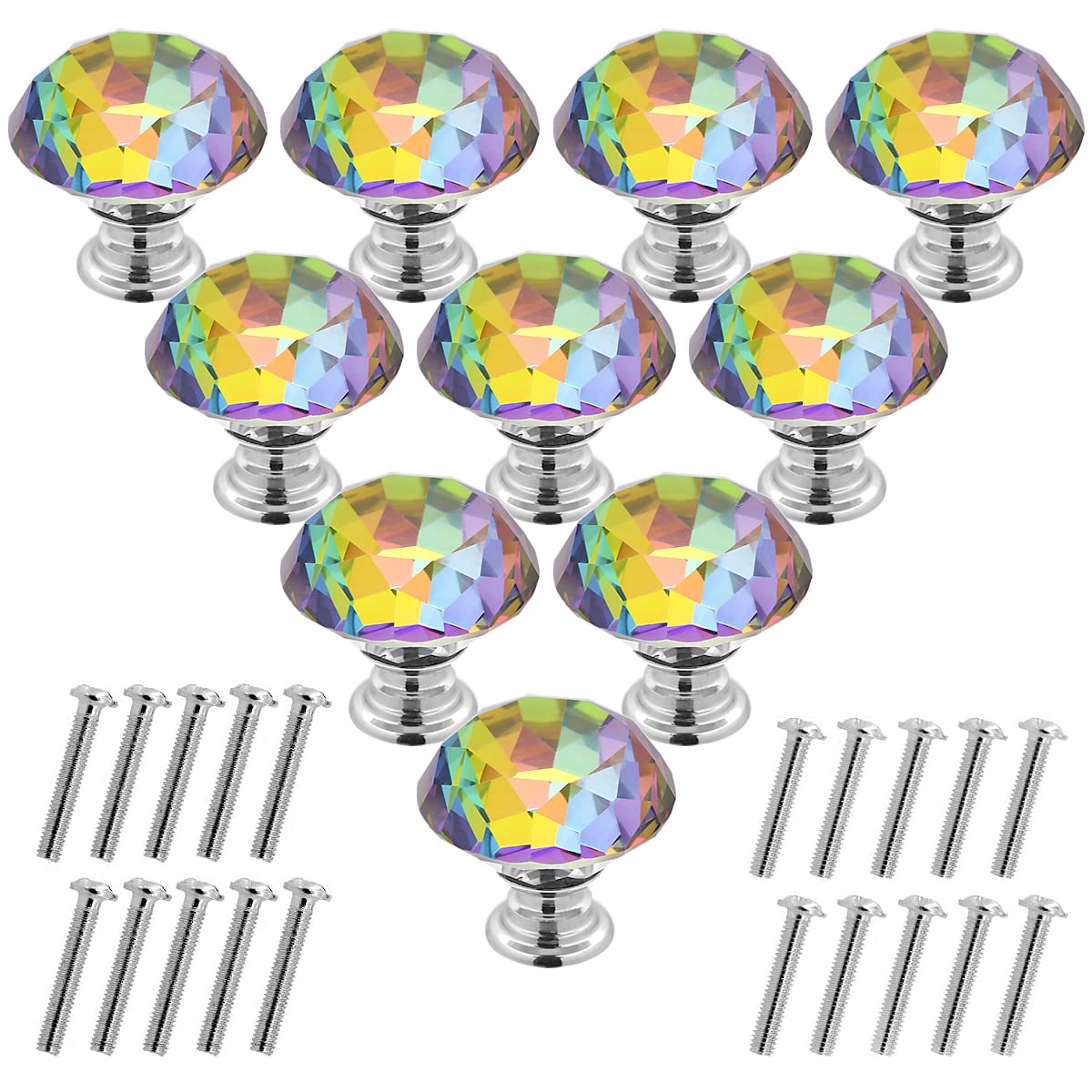 Photo 1 of Akstore 10 Pcs Crystal Glass Cabinet Knobs 30mm Diamond Shape Drawer Kitchen Cabinets Dresser Cupboard Wardrobe Pulls Handles (Colorful)