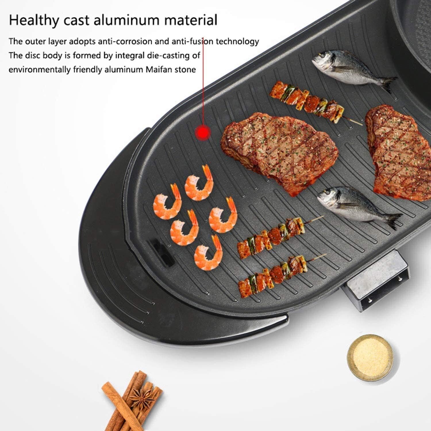 review Portable Barbecue Grill, Portable Electric Grill BBQ Indoor Outdoor, with 1 Mini Pans, Separate Dual Temperature Control,Square SZWHO (Color : Round)