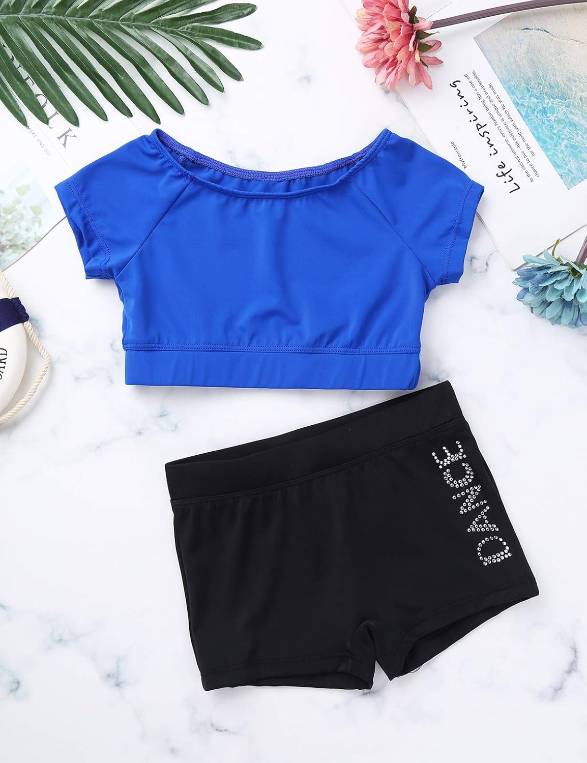 swimming crop top and shorts