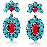 Turquoise Dangle Earrings for Women, Native American Western Large Bohemian Boho Drop Gemstone Vintage Earrings