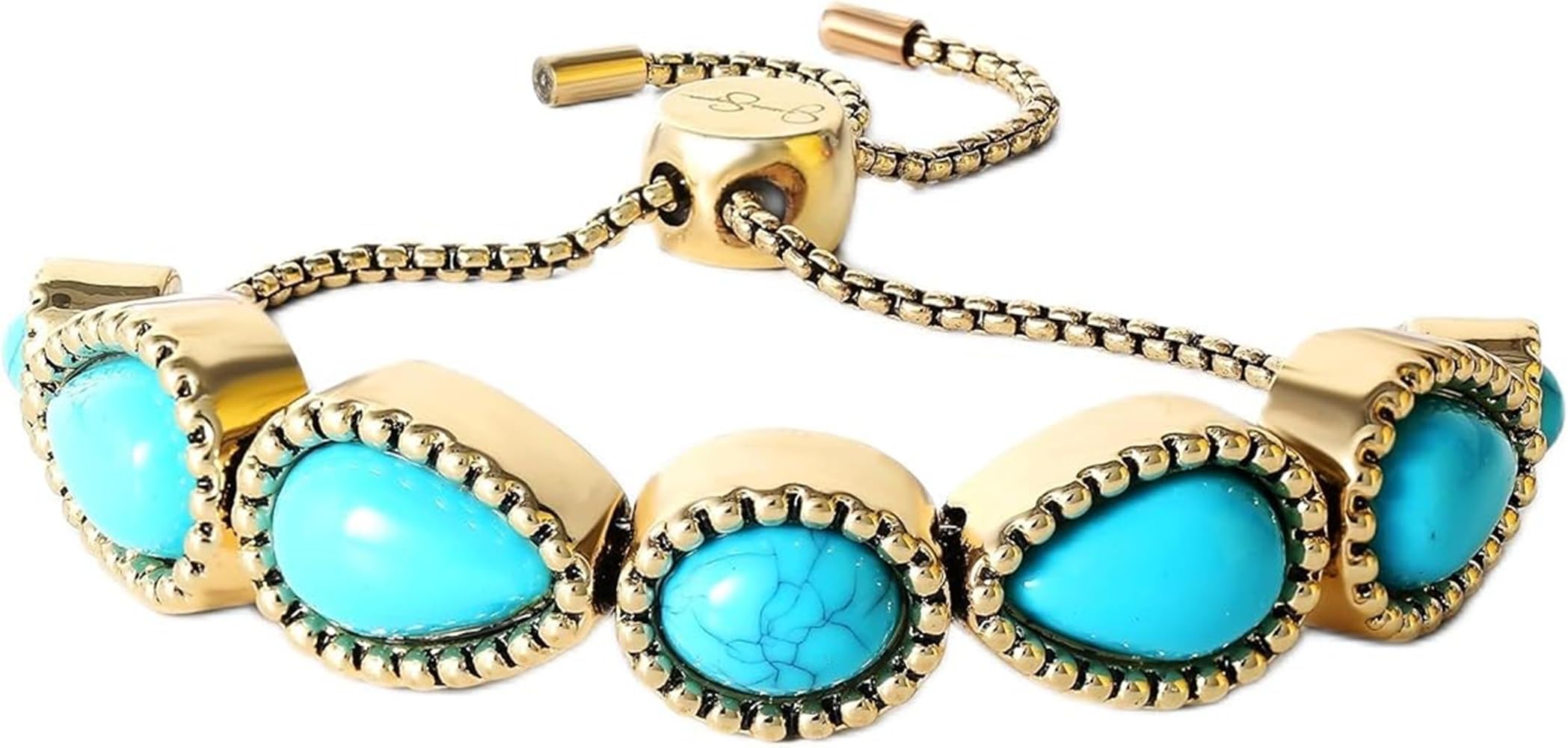 Jessica Simpson Womens Turquoise Stone Slider Bracelet - Oxidized Gold-Tone Lariat Bracelet with Turquoise Accents