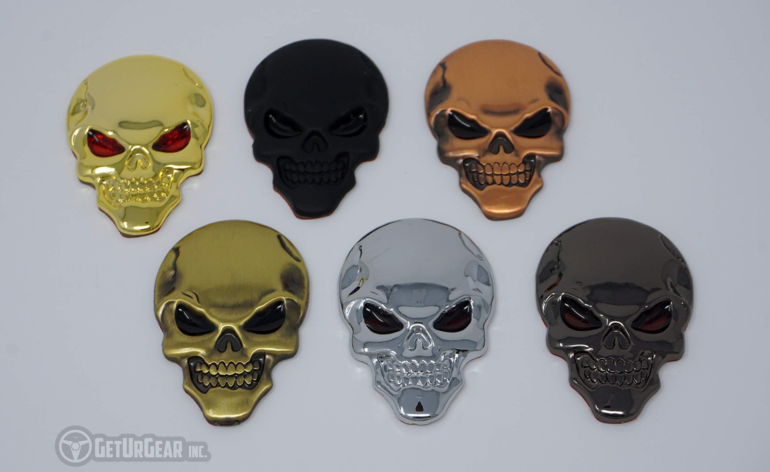 GetUrGear 2x 3D Skull Emblem Metal Car Decal Motorcycle Badge Set (Pewter)