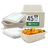 TOPtoper 50 Pack 45 Oz Large Paper Bowls with Lids, Heavy Duty Compostable Paper Bowls for Party, Disposable Bowls Bulk Leakproof and Microwave Safe for Hot/Cold Use (45 OZ)