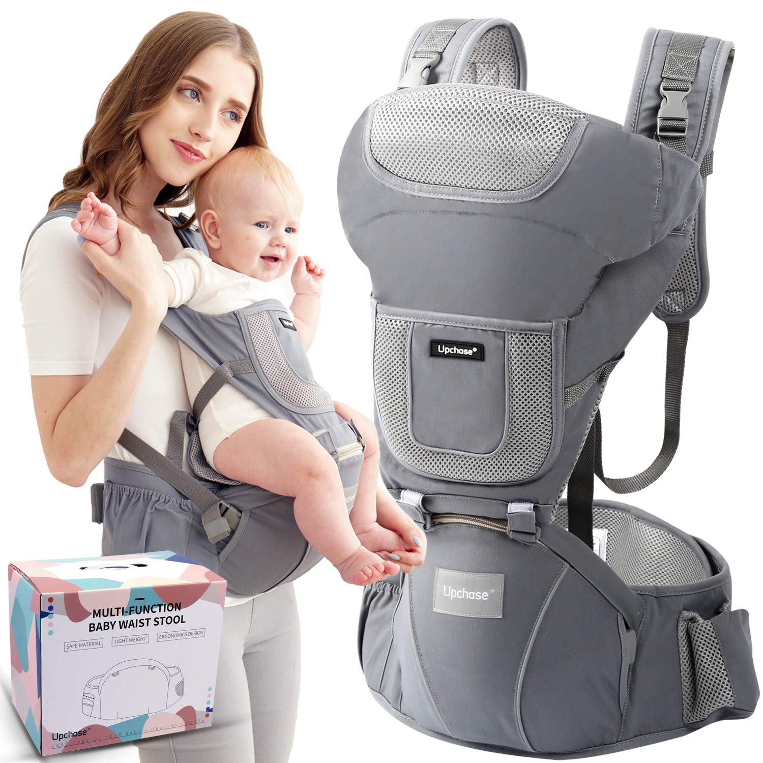 Upchase Ergonomische Babytrage Bauchtrage Reine Baumwolle Vorderseite Ruckseite Kindertrage 6 In 1 Verstellbar Mit Abnehmbarer Kapuze Leichtes Tragen Weicher Atmungsaktiver 0 36 Monate Grau Amazon De Baby