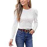 CUPSHE Women's Long Sleeve Blouse Crewneck Knit Tops Casual Loose Shirt 2024 Fall Outfit Clothes