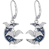 YYmqmq Bat/Black Cat/Skull/Spider Earrings 925 Sterling Silver Halloween Moon Dangle Earrings Leverback Halloween Jewelry Gifts for Women Girlfriend