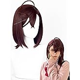 Half and Half Momo Ayase Cosplay Costume Wig Short Dark Brown Bob Anime Wigs with Bangs Red Brown DAN DAN DAN Wig for Women Party Halloween