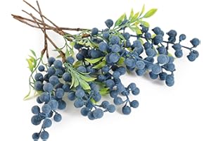 HUIANER Artificial Berries, 6 Pcs Simulation Flowers Lifelike Blueberry with Stems Fake Christmas Fruit Blueberries for Valentine's Day Wedding DIY Bridal Bouquet Home Decoration(Blue)