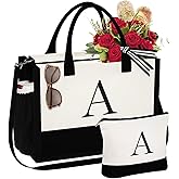 YOOLIFE Valentines Day Gifts for Women - Initial Canvas Tote Bag & Makeup Bag, Birthday Gifts for Women Mom Sister Friends