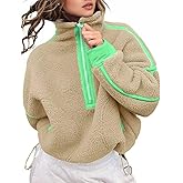 Kumufenc Women's Fleece Sweatshirts Half Zip Pullover Long Sleeve Oversized Workout Crop Tops Hoodie With Pocket