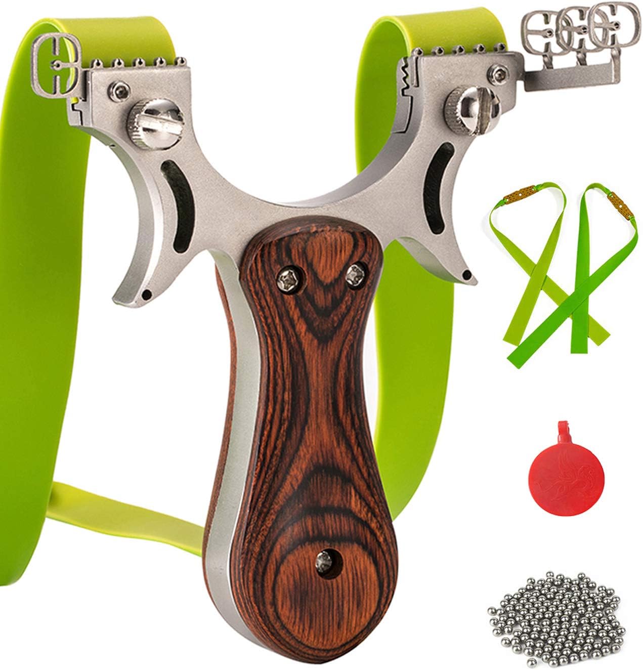 RCZZSUWE Professional Stainless Steel Slingshot, with 2 Bands 50 Ammo, Wooden Handle Wrist