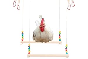 CRAZY MONTANA JO Chicken Swing- Set of 2 Fun and Functional Chicken Swings for Coops - Chicken Roost w/Natural Wood Rod and Colorful Beads - Chicken Perch for Coop - Chicken Toys for Coop - Chicken Enrichment Toys