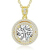 Moissanite Necklace for Women, 1-4CT S925 Sterling Silver Moissanite Pendant, 18K Gold Plated Halo White Gold Necklace- 18"+ 2" Extender Chain- Birthday Valentines Day Gifts for Her Women Wife Mom